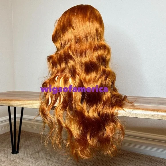 Orange ginger wig wavy layered lace front middle part 26 inch long heat ok - Picture 3 of 8